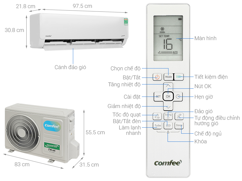 Điều Hoà Comfee Inverter 18000 BTU 1 Chiều CFS-18VGDF&nbsp;